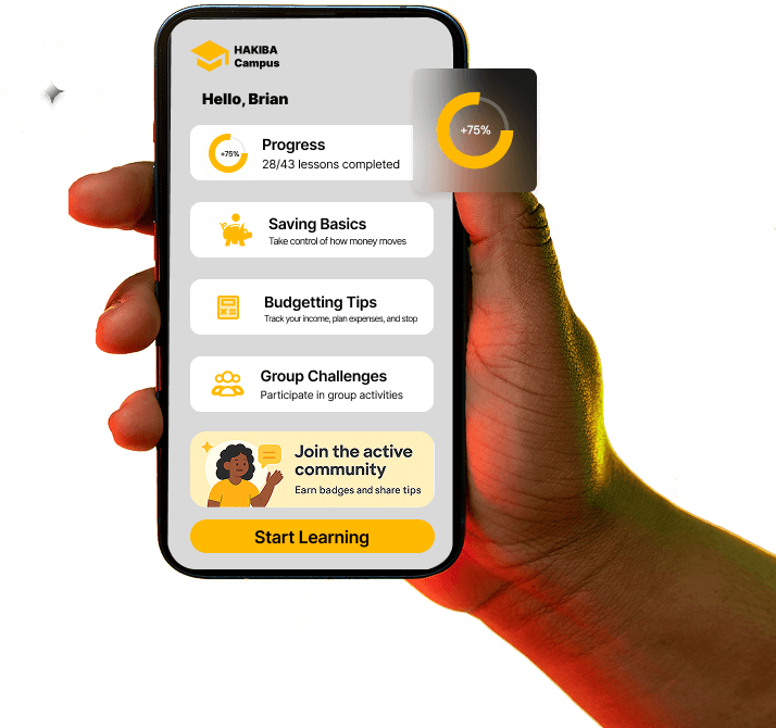Hakiba Campus App Interface showing Community and Challenges